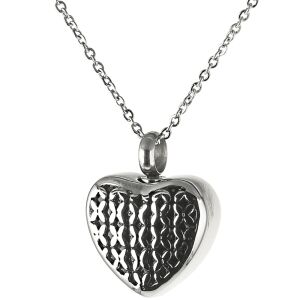Asche Anhänger Andenken kleines Herz mit Muster Silber Schwarz abgesetzt aus Edelstahl Gravur AP 497