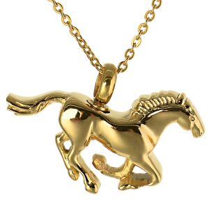Asche Anhänger Andenken galoppierendes goldfarbenes Pferd poliert Gedenk Schmuck aus Edelstahl AP 457 Gold