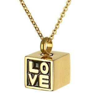 Asche Anhänger Würfel mit "Love" sowie Herzen goldfarben Schwarz abgesetzt aus Edelstahl Gravur AP 432 Gold