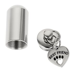SRC® Asche Anhänger polierter Zylinder mit einem Herz mit Pfote "Best Friend" aus Edelstahl AP 549