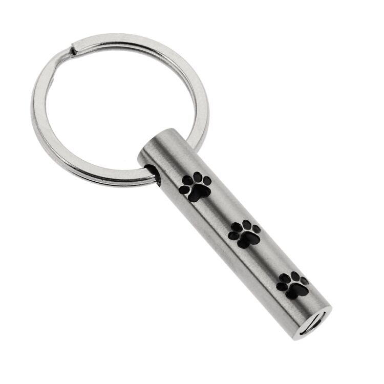 Charismatum® Schlüssel Asche Anhänger Titan Zylinder klein mattiert mit Pfotenabdrücken in schwarz T13 MS