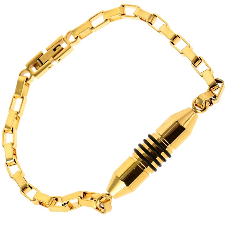 Asche Armband aus Edelstahl zum Befüllen in der Farbe Gold mit schwarzen Ringen Memorial AP 141 S Gold