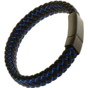 Charismatum® Asche Armband 21 cm aus Edelstahl sowie Leder, Blau abgesetzt Gravur AP693 21 cm