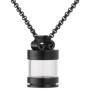 Zylinder schwarz mit Glas Einsatz für Asche oder ähnliches aus Edelstahl AP 711