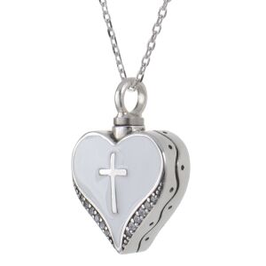 Charismatum® 925 Sterling Silber Asche Anhänger Herz mit einem Kreuz sowie Zirkonia Steinen APS 53