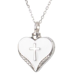 Charismatum® 925 Sterling Silber Asche Anhänger Herz mit einem Kreuz sowie Zirkonia Steinen APS 53