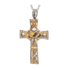 Asche Anhänger Kreuz aus Edelstahl Silber Gold verziert mit einem Herz Gravur AP 151