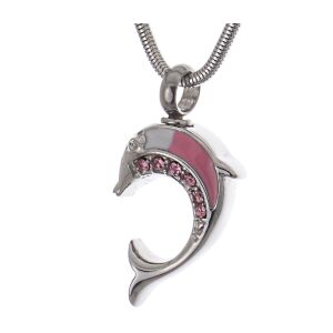 Asche Anhänger kleiner Delphin mit rosa Zirkonia-Steinen Silber aus Edelstahl AP 193