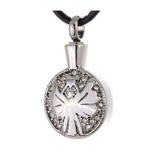 Asche Anhänger Medallion mit einem Engel in Silber mit Zirkonia Steine aus Edelstahl Gravur AP229