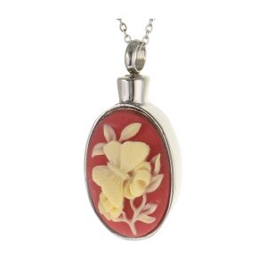 Asche Medallion mit einem Schmetterling auf einer Blume 3D Grundfarbe Rot aus Edelstahl AP 296
