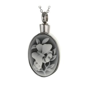 Asche Medallion mit einem Schmetterling auf einer Blume 3D Grundfarbe Grau aus Edelstahl AP 297