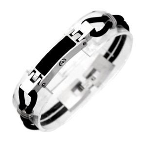 Asche Armband für Damen und Herren aus Edelstahl mit schwarzer Einlage und Echtleder auf Wunsch mit Gravur AP 34