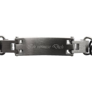 Asche Armband für Herren aus Edelstahl mit schwarzer Einlage und Königskette auf Wunsch mit Gravur AP 34 K