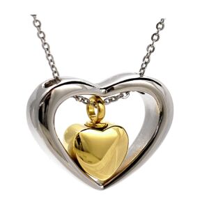 Asche Anhänger Andenken zweiteiliges Herz in den Farben Silber Gold aus Edelstahl AP 67