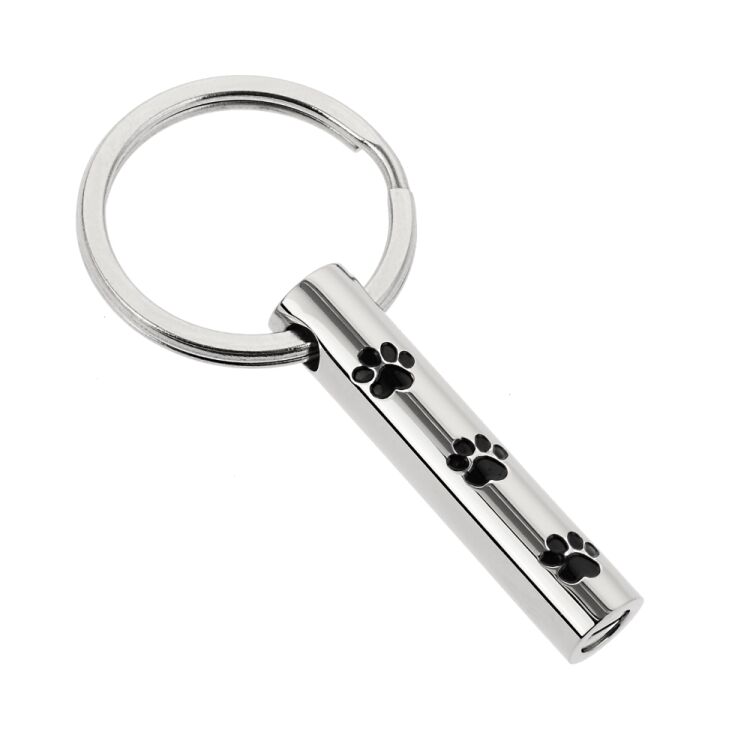 Charismatum® Schlüssel Asche Anhänger Titan Zylinder klein poliert mit Pfotenabdrücken in schwarz T13 S