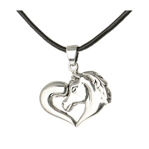 Charismatum® 925 Sterling Silber Asche Anhänger Herz mit einem Pferde Kopf glänzend APS 26