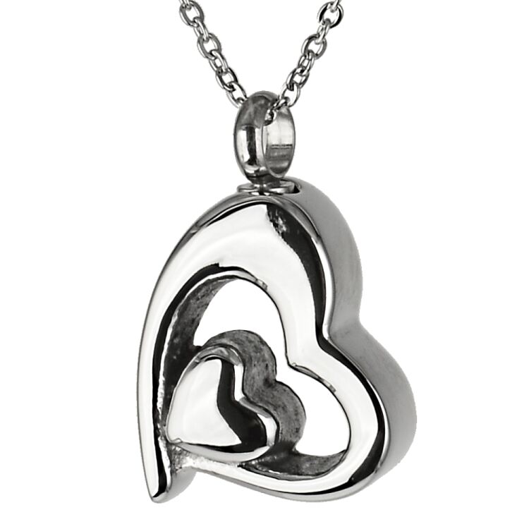 Asche Anhänger Herz in Herz in der Farbe Silber aus Edelstahl AP 445